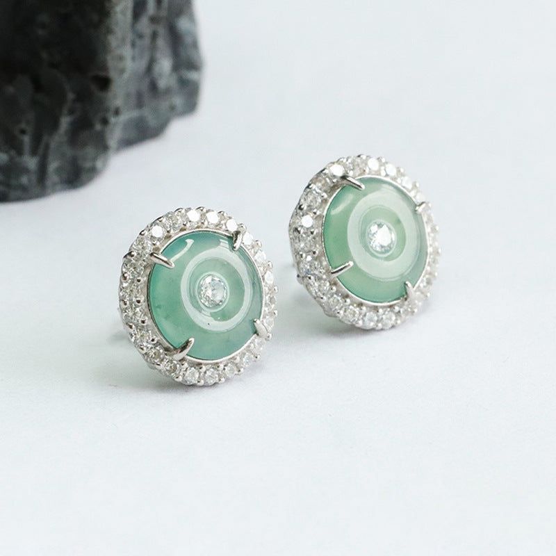 Icy Blue Jadeite Peace Buckle Stud Earrings