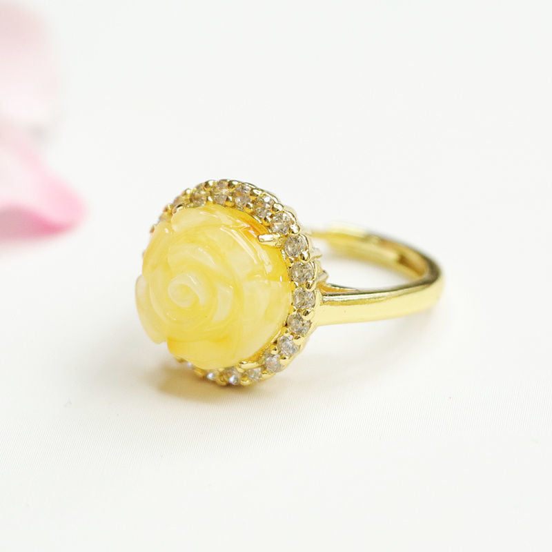 Golden Amber Blossom Ring, Women's Jewelry