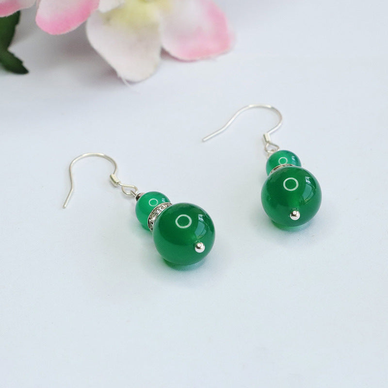 S925 Sterling Silver Ice Green Chalcedony Gourd Earrings