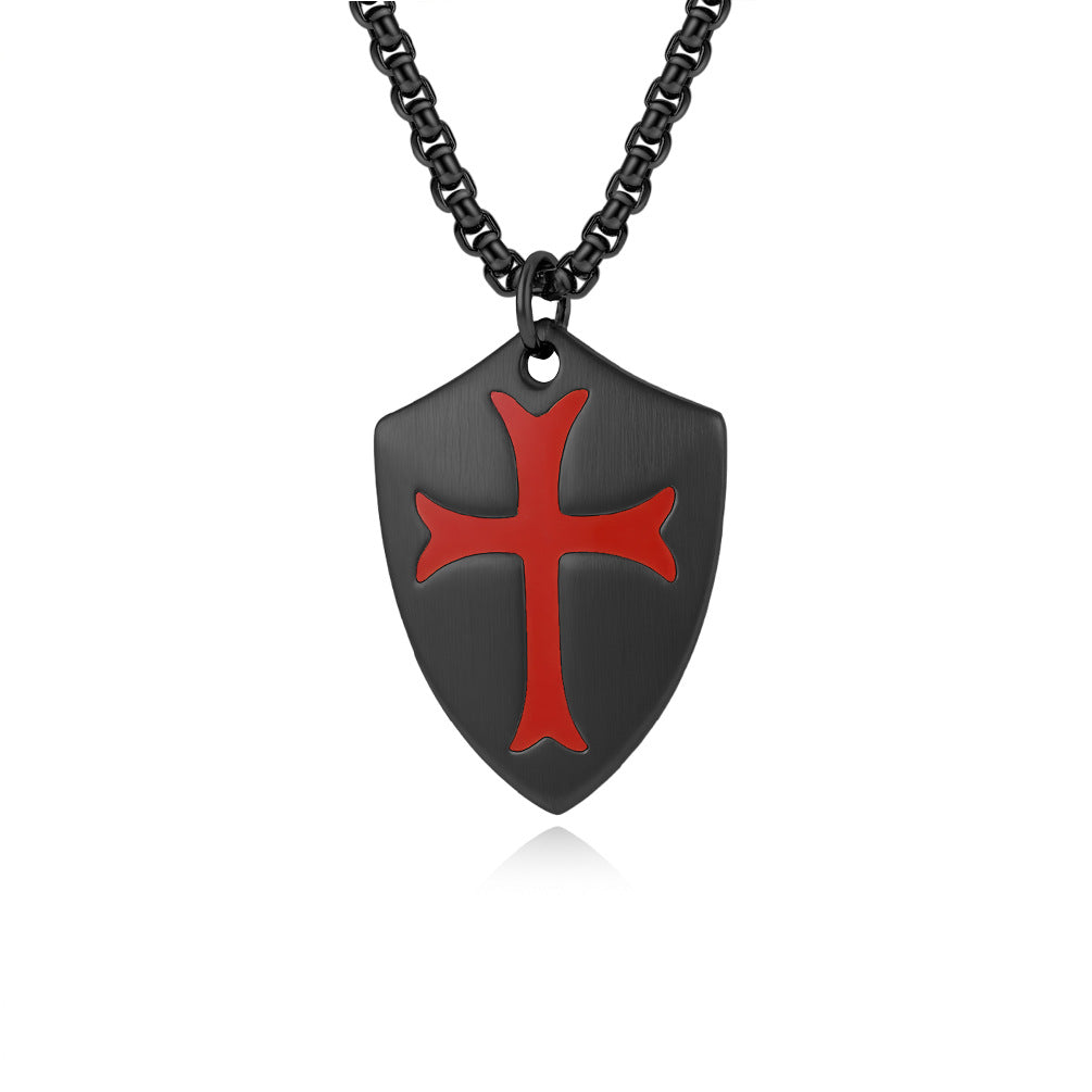 Planderful Shop Titanium Steel Necklace For Men Matte Shield Cross Pendant Bold Durable Versatile Chain