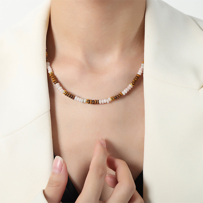 Natural Tiger Eye Stone Handmade Beaded Necklace with European-American High-End Charm for Women