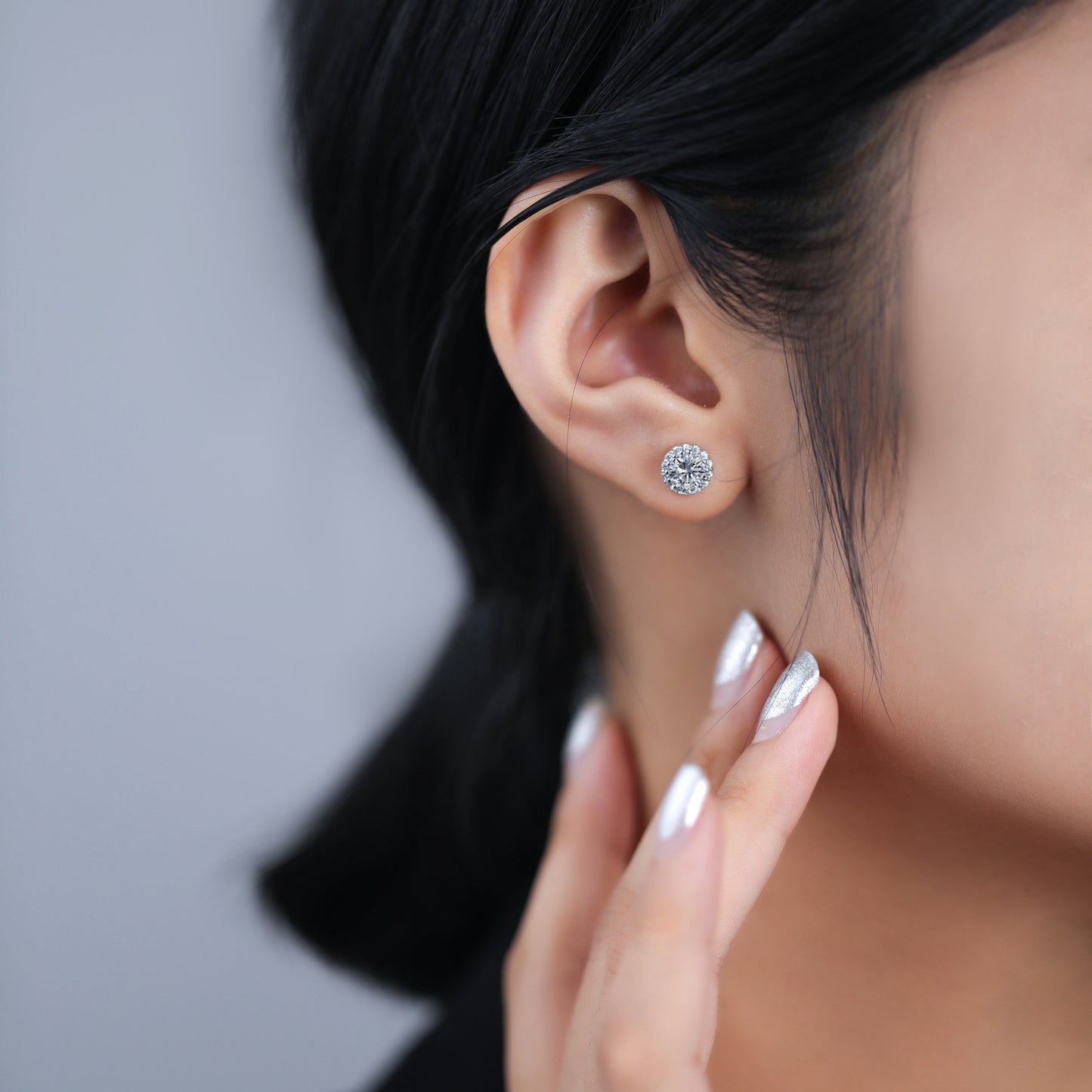 Small Round Zircon Sterling Silver Stud Earrings