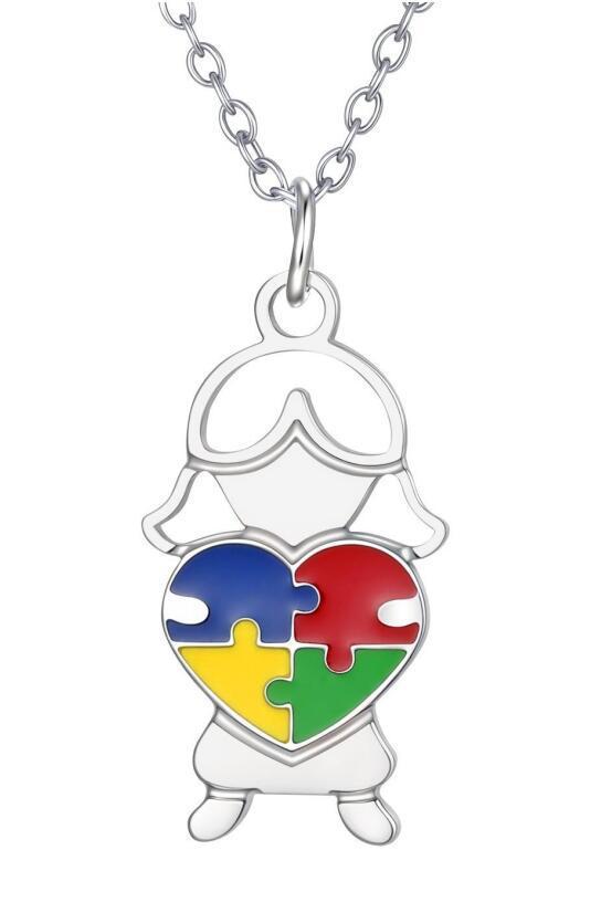 Stainless Steel Epoxy Heart-Shaped Puzzle Children's Necklace