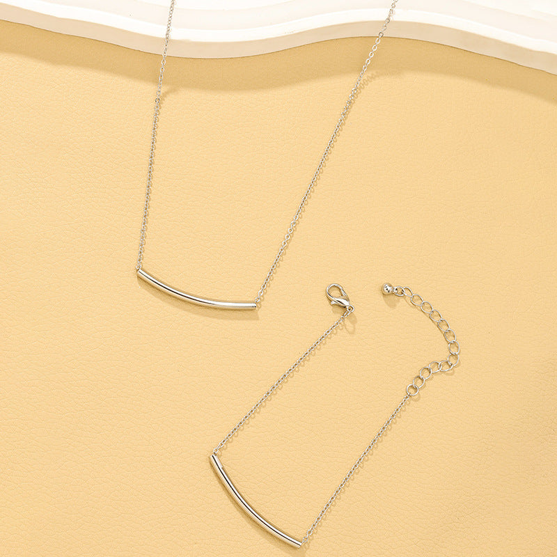 Chic Metal Tube Bracelet and Necklace Set - Vienna Verve Collection