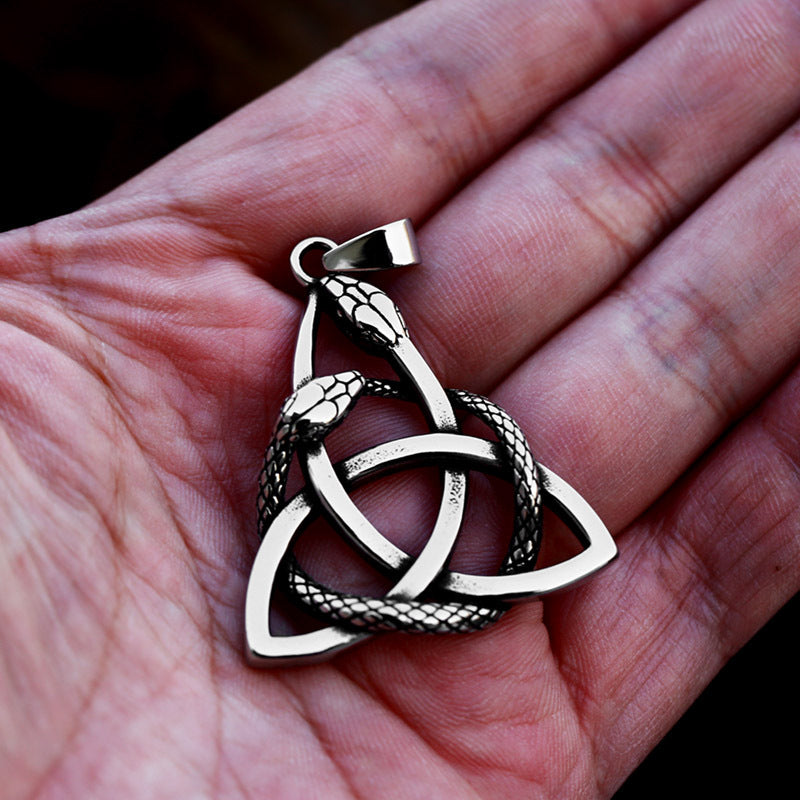 Retro Viking Celtic Knot Pendant in Titanium Steel with Personalized Zodiac Snake Design for Men