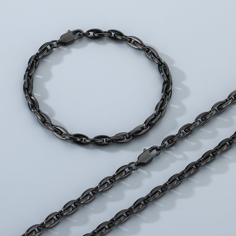 Personalized Stainless Steel Bracelet And Necklace Set Men