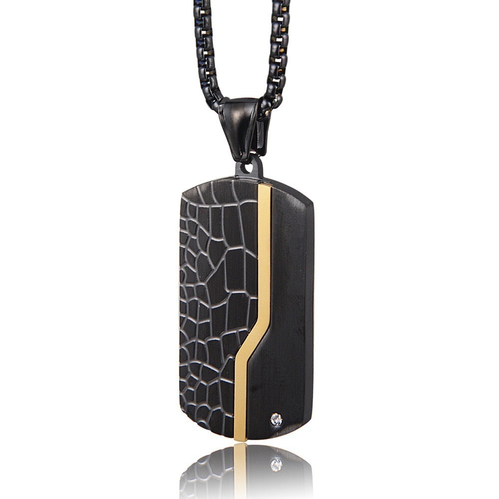 Mens Stainless Steel Necklace Planderful Everyday Genie Black Sand Finish Military Pendant Minimalist Durability For Men