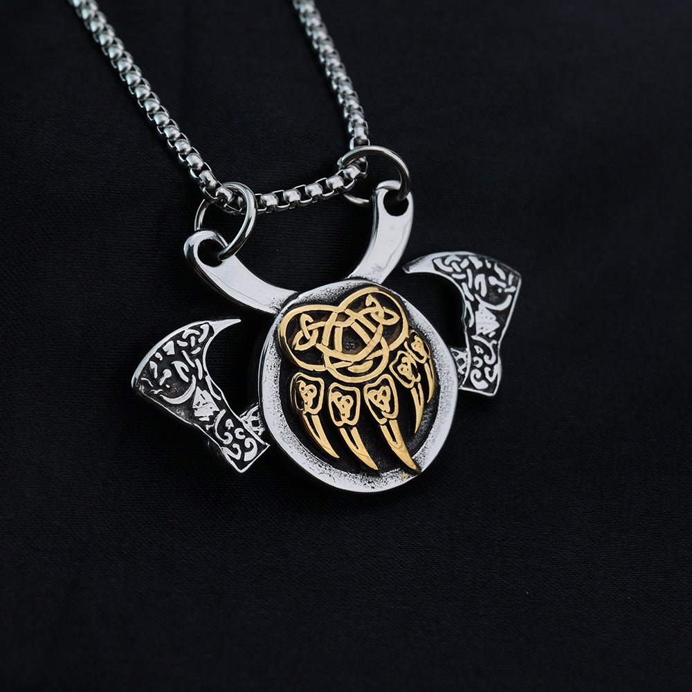 Vintage Nordic Men's Stainless Steel Viking Axe Pendant