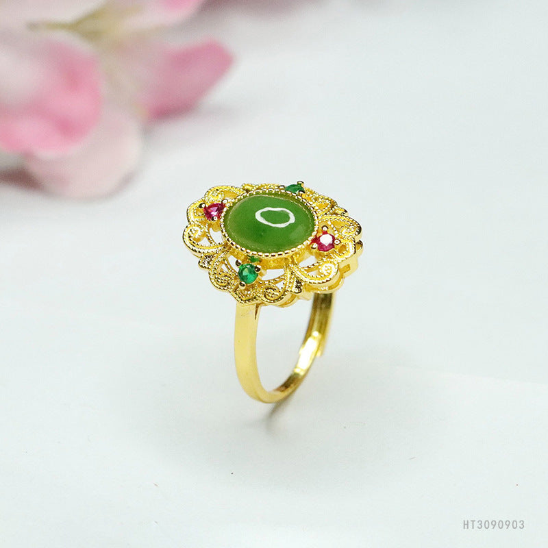 Hetian Jasper Vintage Openwork Ring