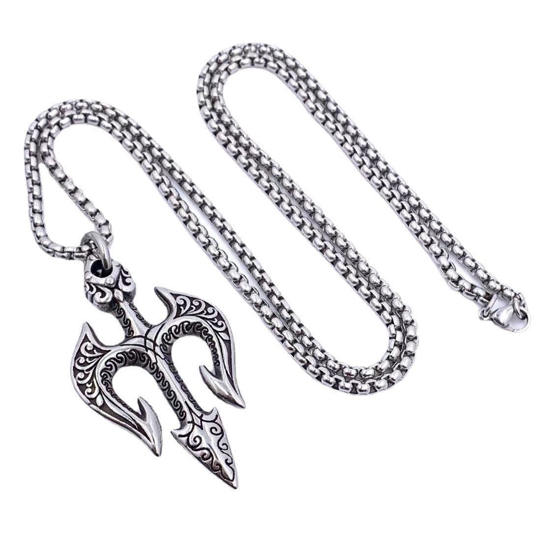 Planderful Stainless Steel Men Necklace Personalized Retro Aquaman Trident Hip Hop Pendant