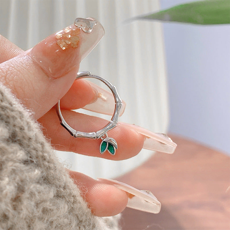S925 Sterling Silver Bamboo Leaf Ring — Adjustable