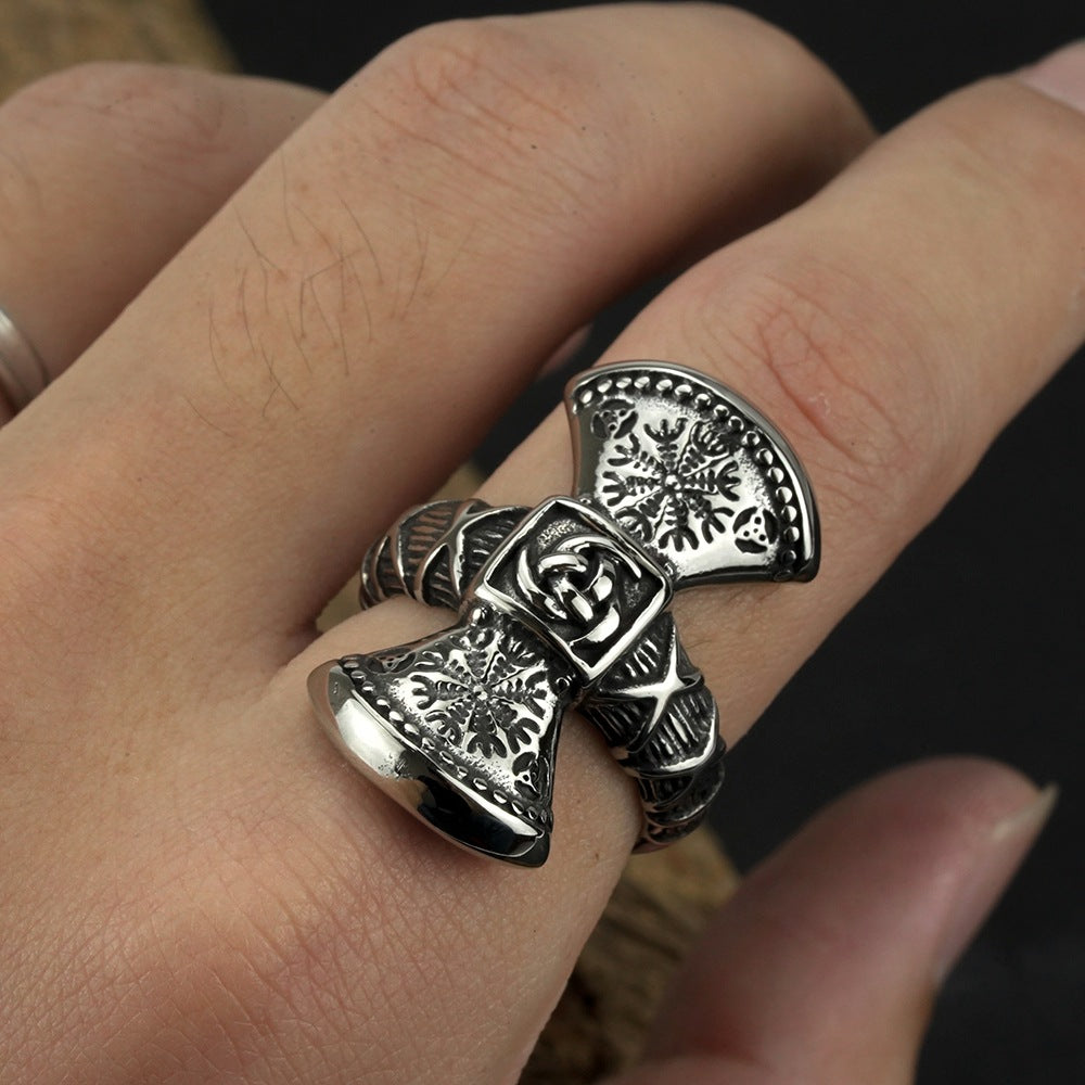 European And American Jewelry Wholesale Men's Titanium Steel Ring Retro Viking Axe Celtic Knot Non-Rusty Non-Allergic Ring