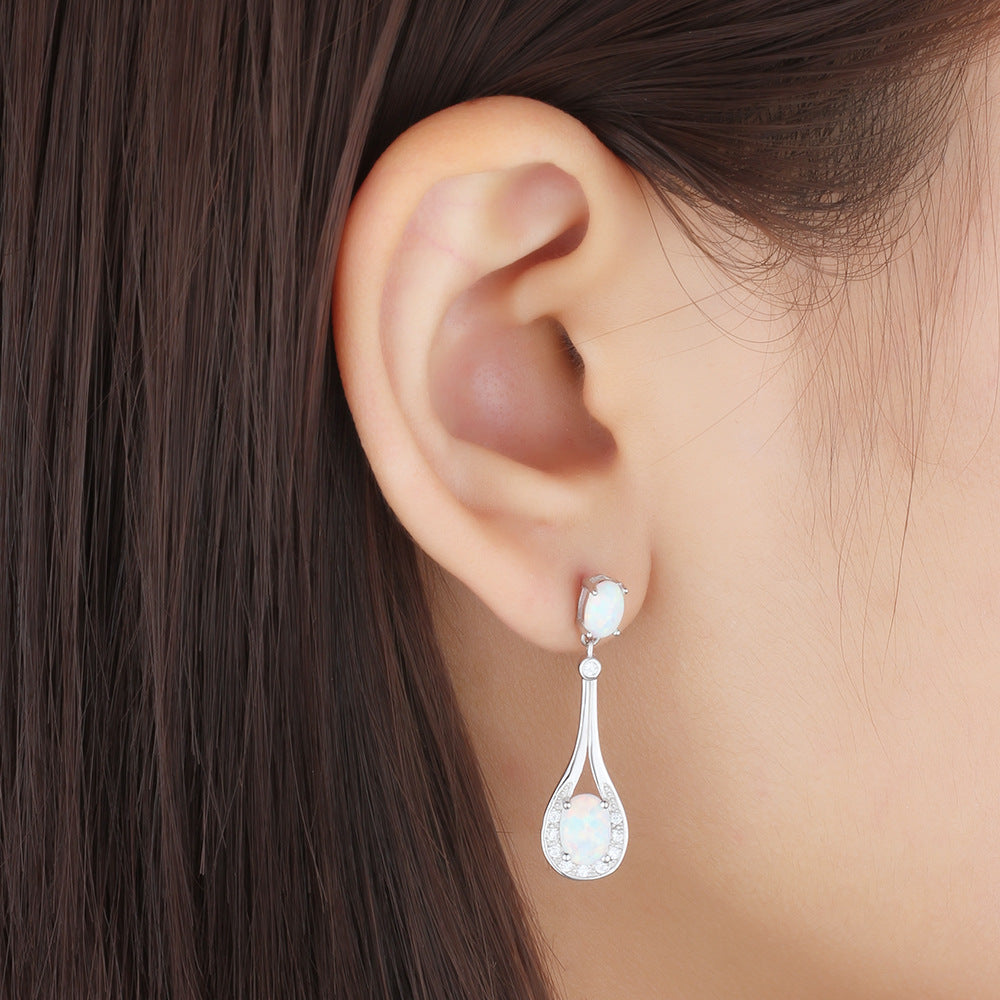 Planderful Jewelry Opal Earrings In Sterling Silver Drop Design With Zircon Accents