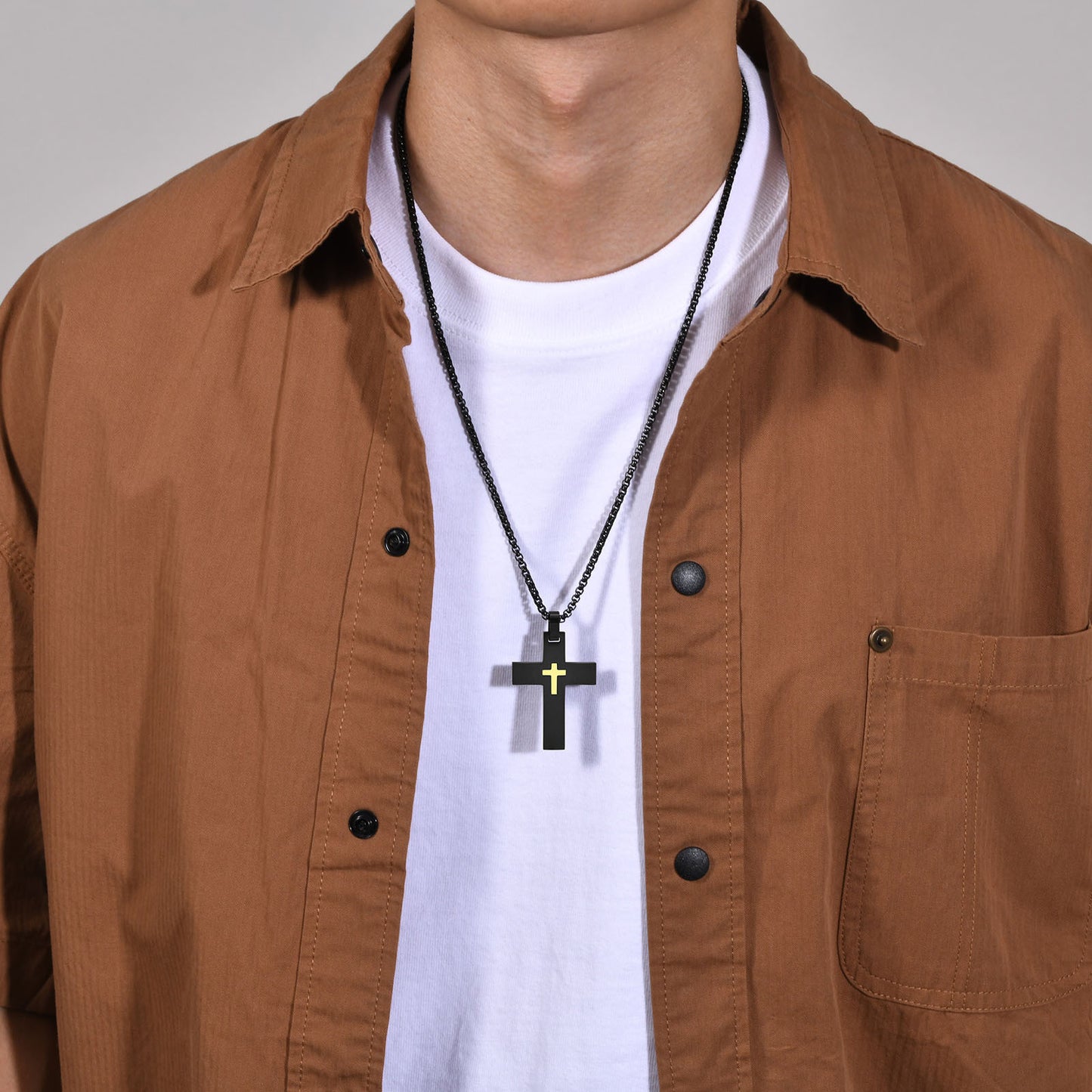 Stainless Steel Cross Small Cross Pendant Necklace Men's Black Wholesale