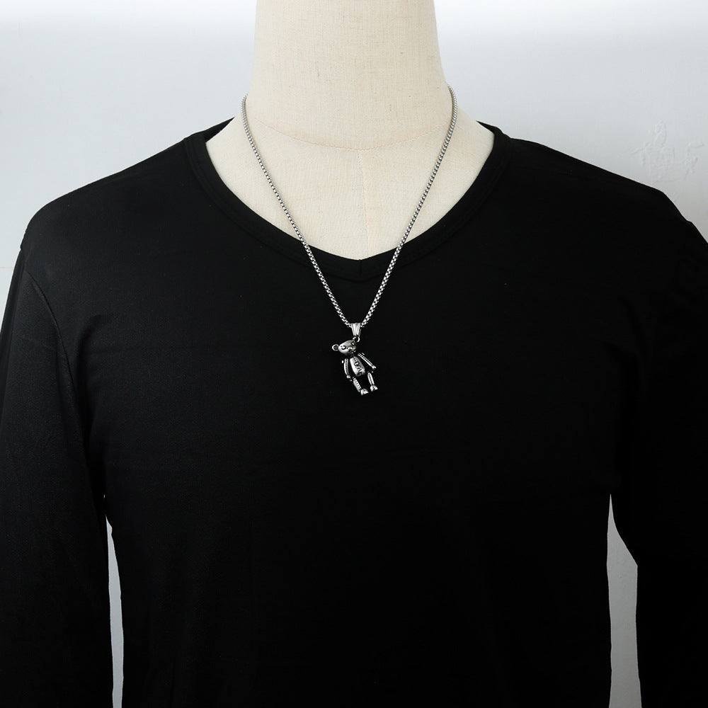 European And American Stainless Steel Bear Pendant Necklace