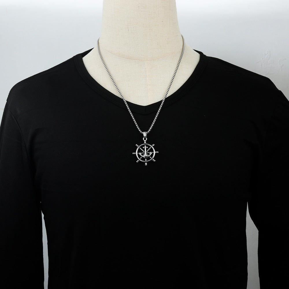 Planderful Rudder Pendant Necklace Stainless Steel For Men And Women Marine Punk Style Durable