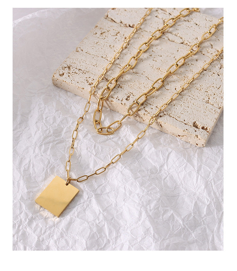French Square Vintage Double Stacked Clavicle Chain Necklace