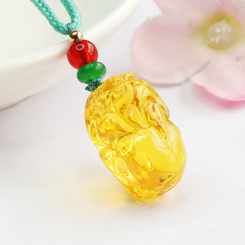 Amber Pixiu Sterling Silver Pendant Necklace