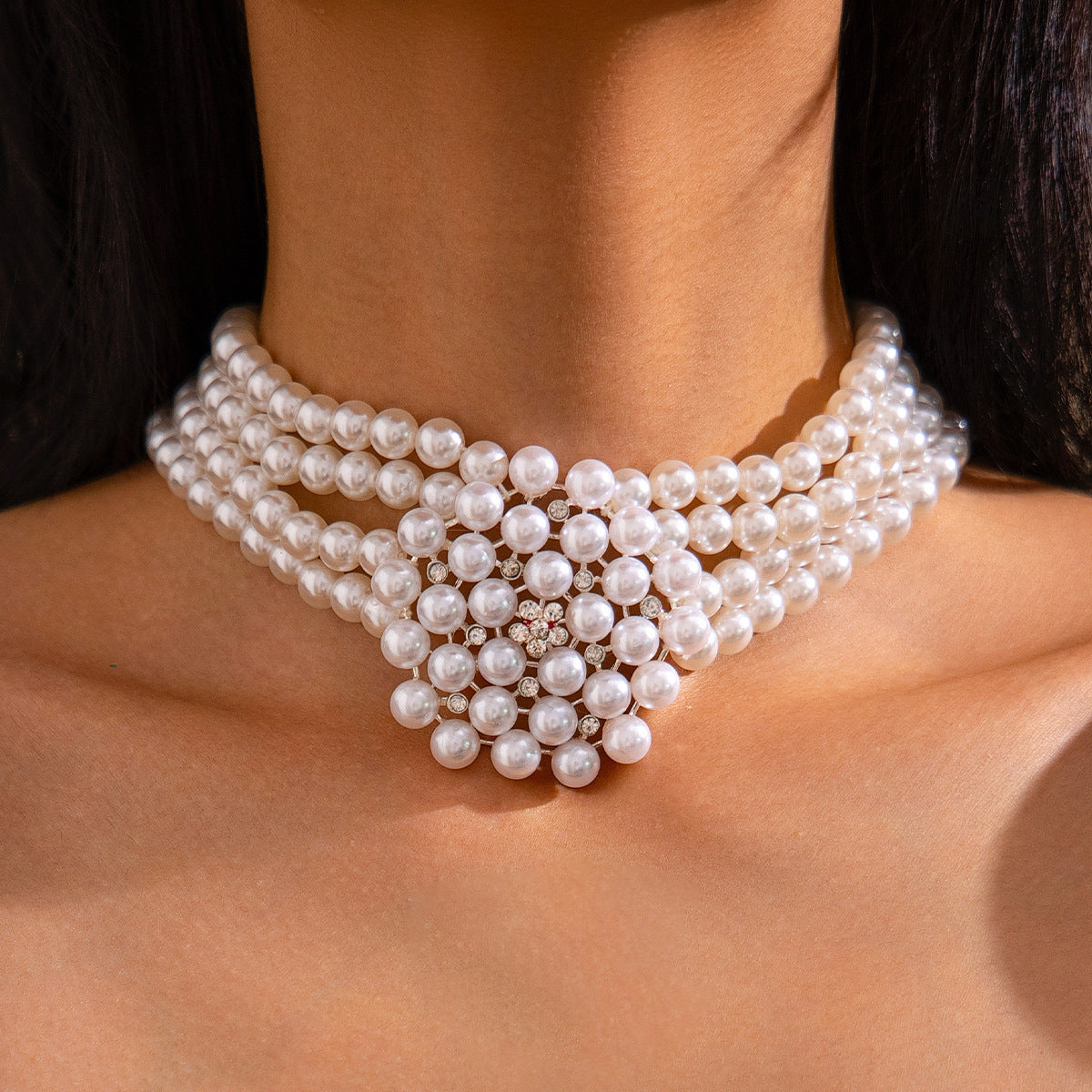 French-Inspired Pearl Flower Layered Choker