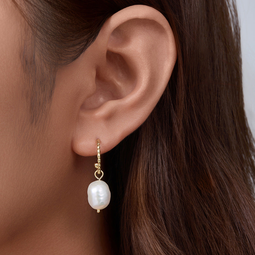 Baroque Natural Freshwater Pearl Earrings 'S S925 Silver C-Shaped Stud Earrings