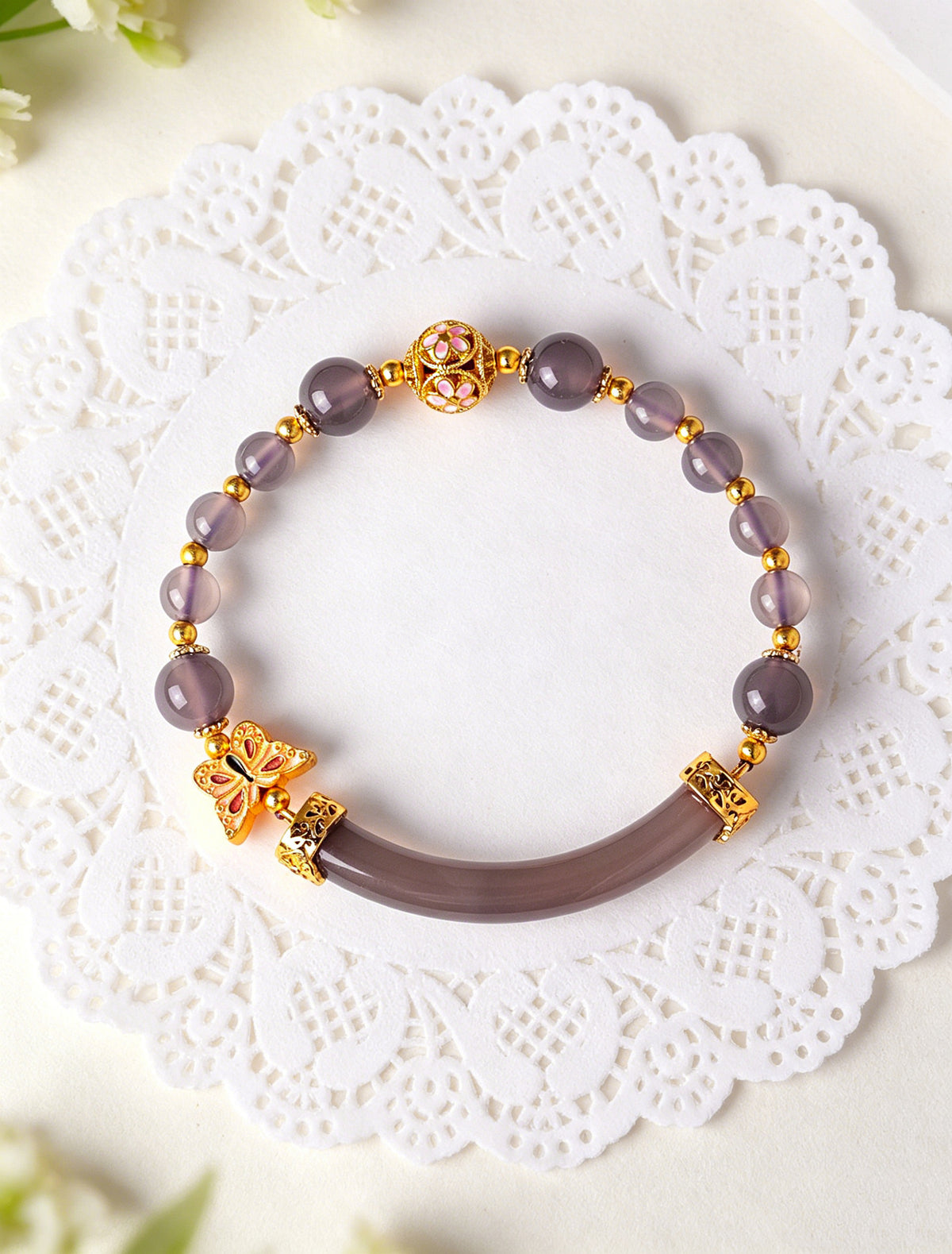 Amethyst Agate Crystal Butterfly Bracelet