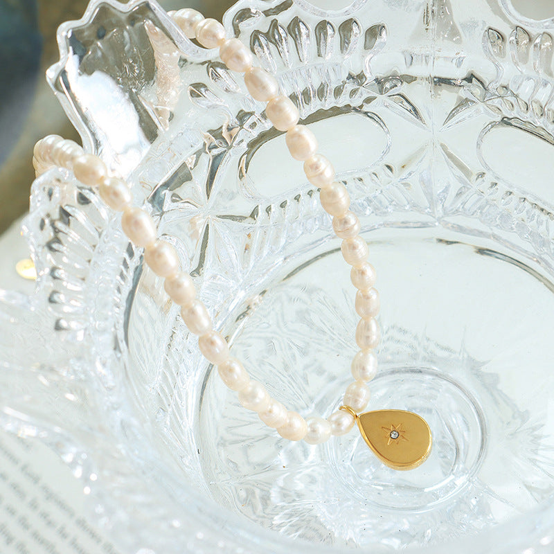 French Romance Droplet Pendant Necklace with Freshwater Pearl - Planderful Everyday Genie Collection