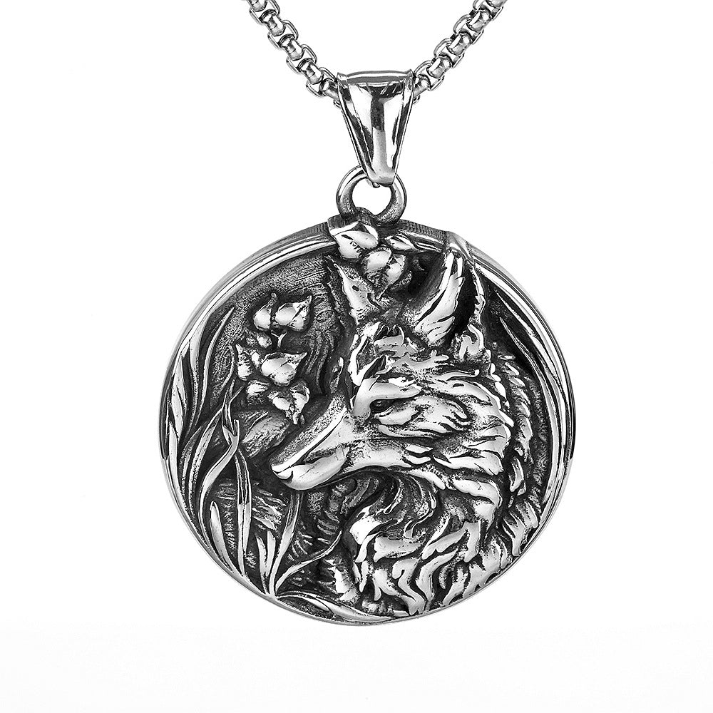 European And American Retro Stainless Steel Viking Wolf Pendant Necklace