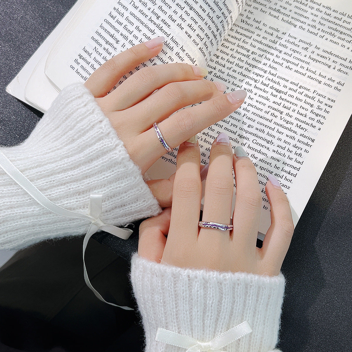 Planderful Jewelry Luminous Sterling Silver Purple Couple Ring for Girlfriend Valentines Day Gift