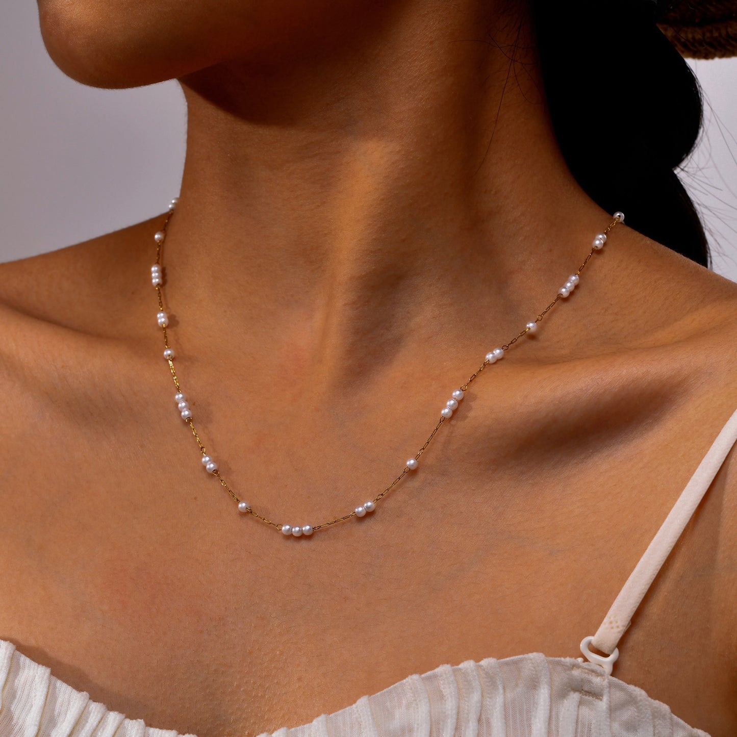 Stainless Steel Imitation Pearl Necklace Women's Gold