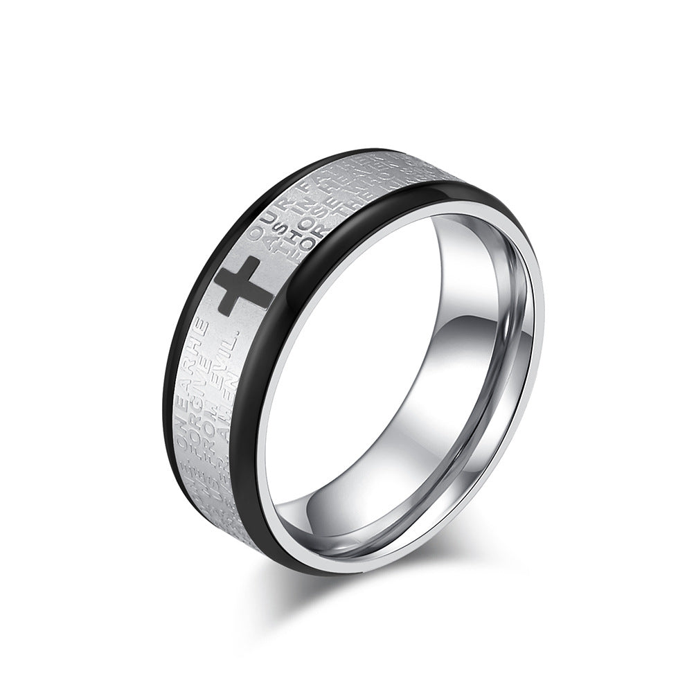 Cross-Border Stainless Steel Cross Scripture Ring for Men