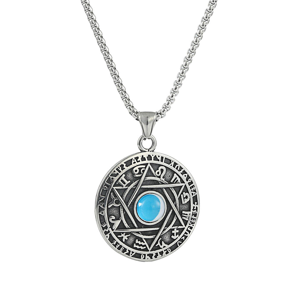 European And American Stainless Steel Hexagram Pendant Necklace for Men