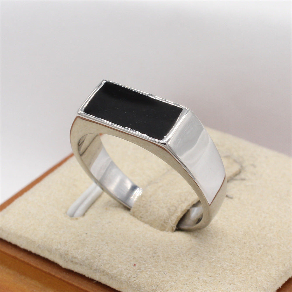Planderful Titanium Steel Ring For Men Unisex Black Rectangular Design Durable Statement