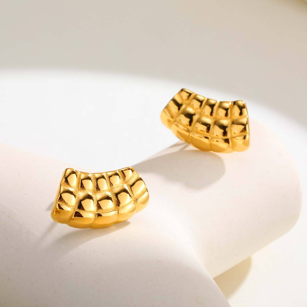 Gold-Tone Textured Fan Stud Earrings