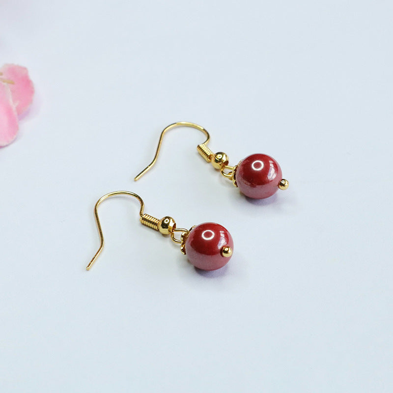 Vermilion Sand Earrings with Cinnnabar Stone Accent - Sterling Silver Retro Hook Earrings