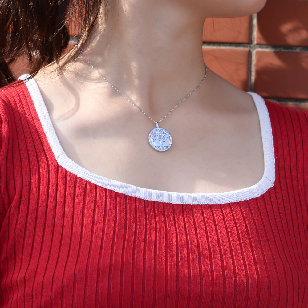 S925 Sterling Silver Tree Of Life Pendant Necklace Natural Shell