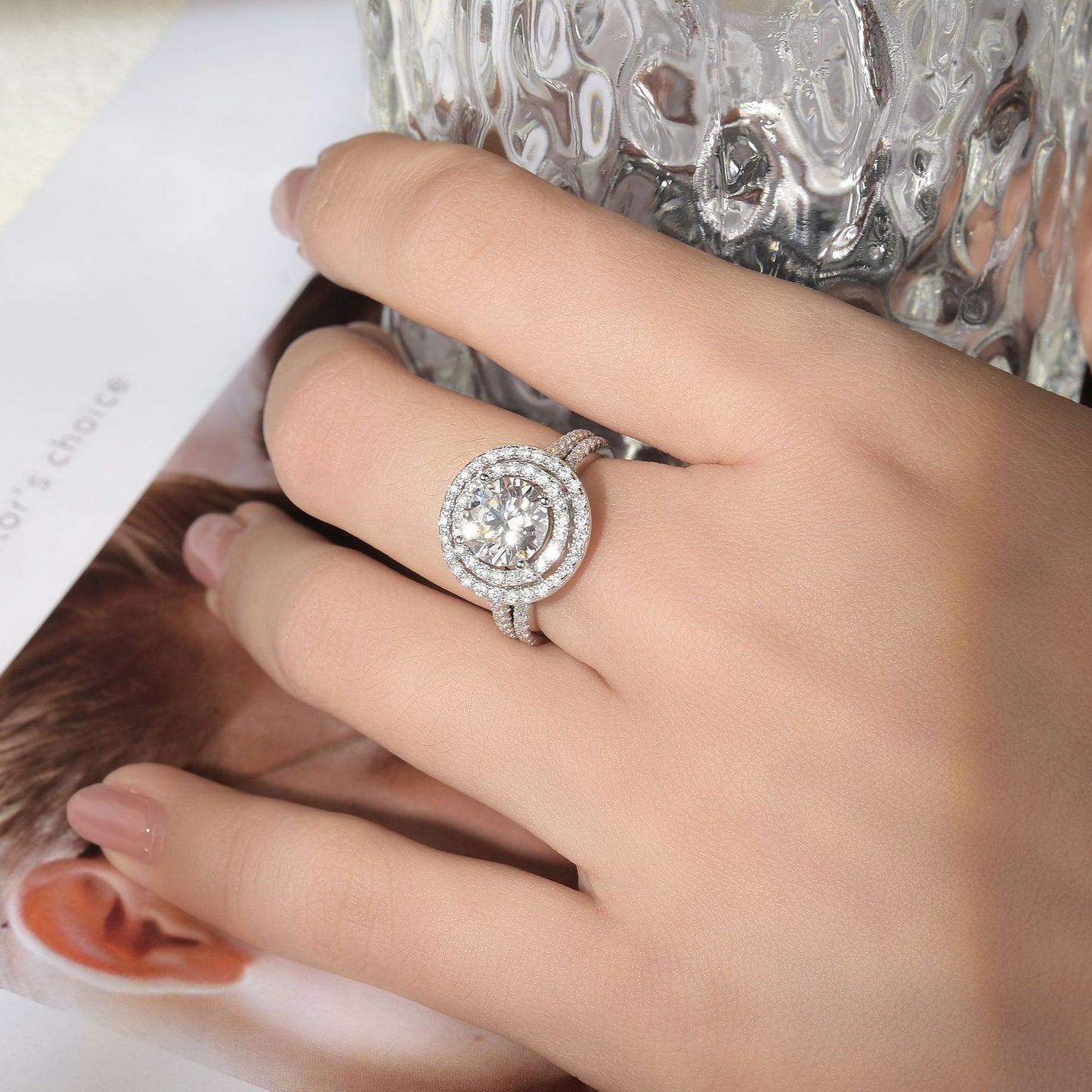 Jewelry 8.0mm Round 2 Carat Moissanite Set Ring Ladies Engagement