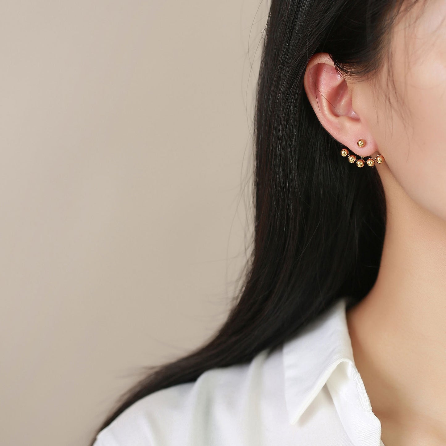 Stainless Steel Ball Earrings Gold Ladies Adjustable Wholesale