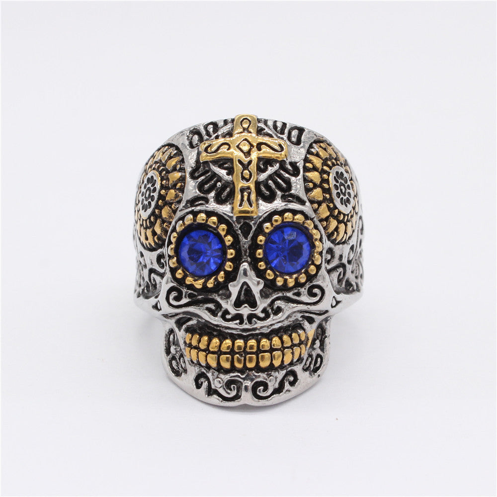 Planderful Day Of The Dead Skull Ring Titanium Steel For Men And Unisex Protection Statement Jewelry