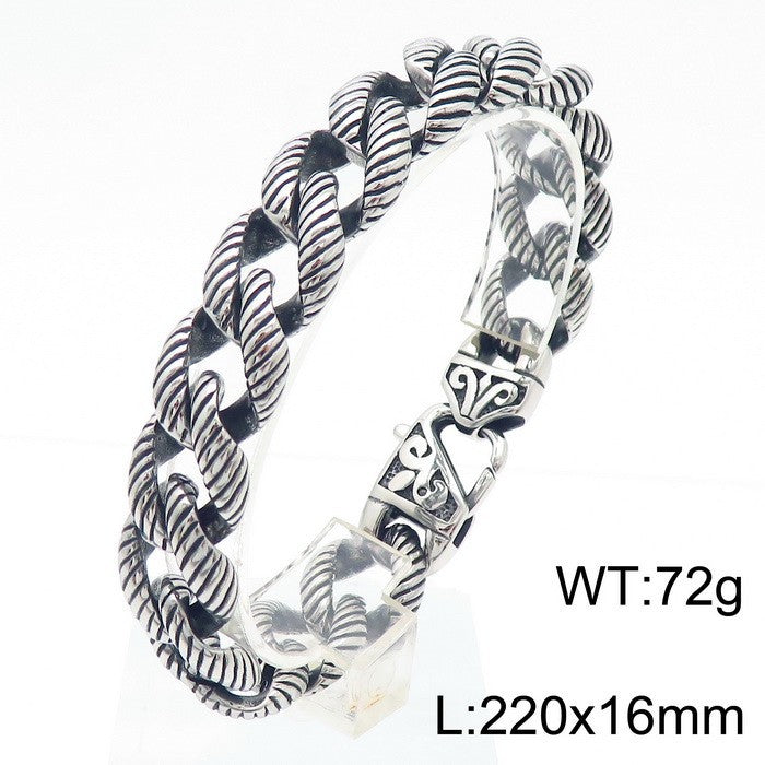 Planderful Mens Bracelet Titanium Steel 18K Engraved Buckle