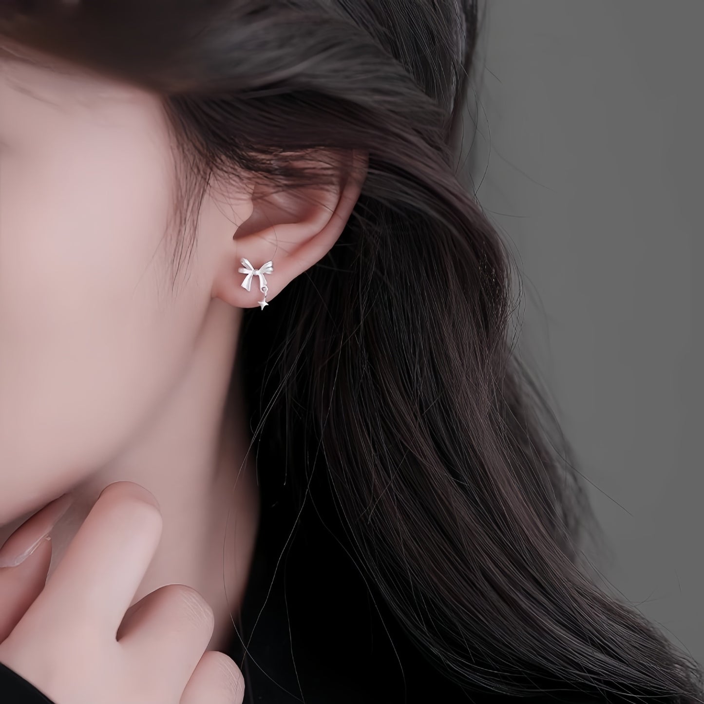 New 925 Sterling Silver Star Bow Stud Earrings for Women