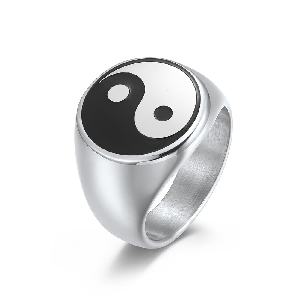 Retro Road Yin Yang Fish Stainless Steel Ring for Men