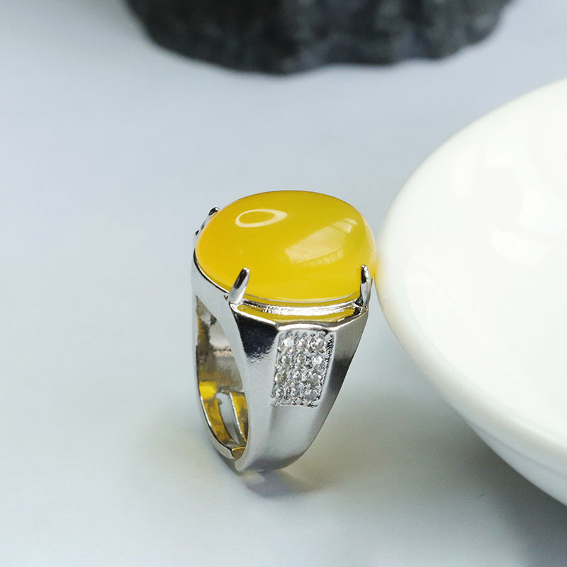 Yellow Chalcedony Sterling Silver Adjustable Ring with Wide Band