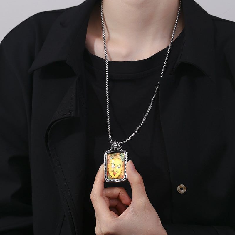 Steel Necklace Elegant Thangka Buddha Head Pendant Nepalese Tibetan Spiritual Jewelry