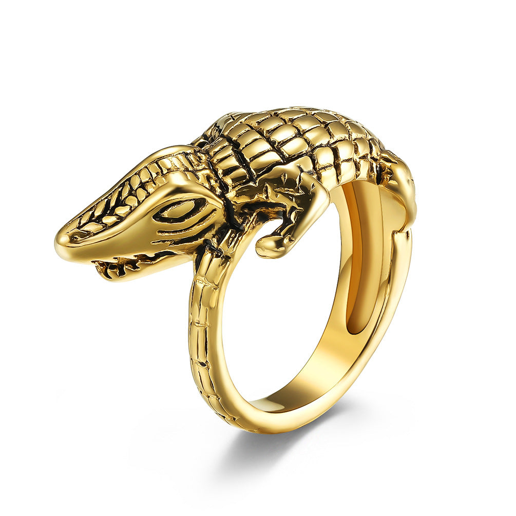 Cross-Border Amazon Jewelry Supply Retro Stainless Steel Men's Crocodile Ring