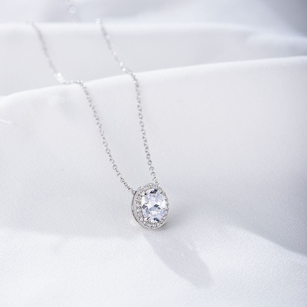 S925 Sterling Silver Micro-Inlaid Zircon Necklace Full Oval Geometric Wholesale