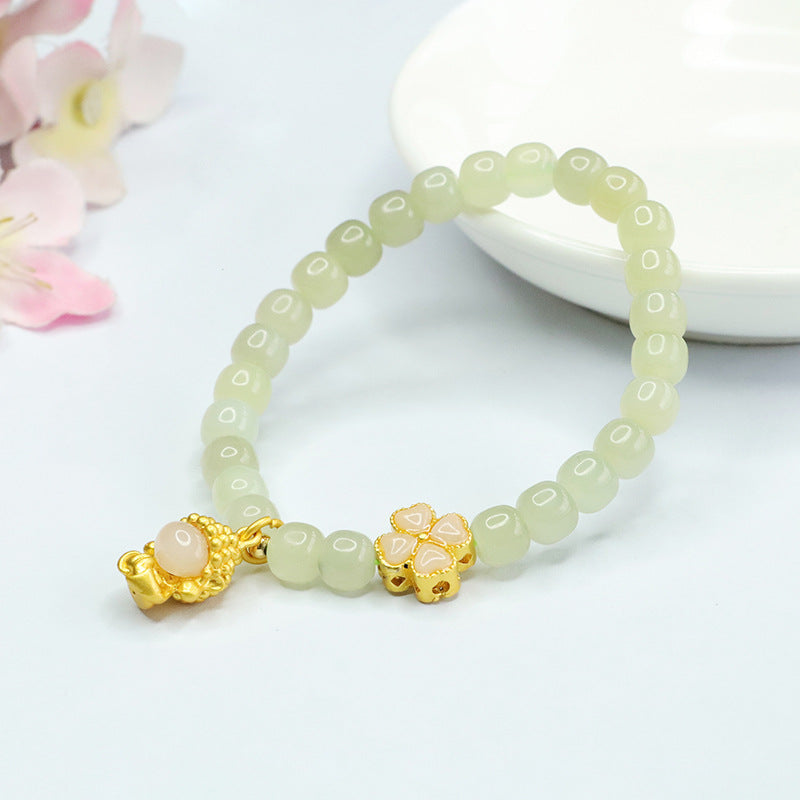 Hetian Jade Buddha & Clover Bracelet