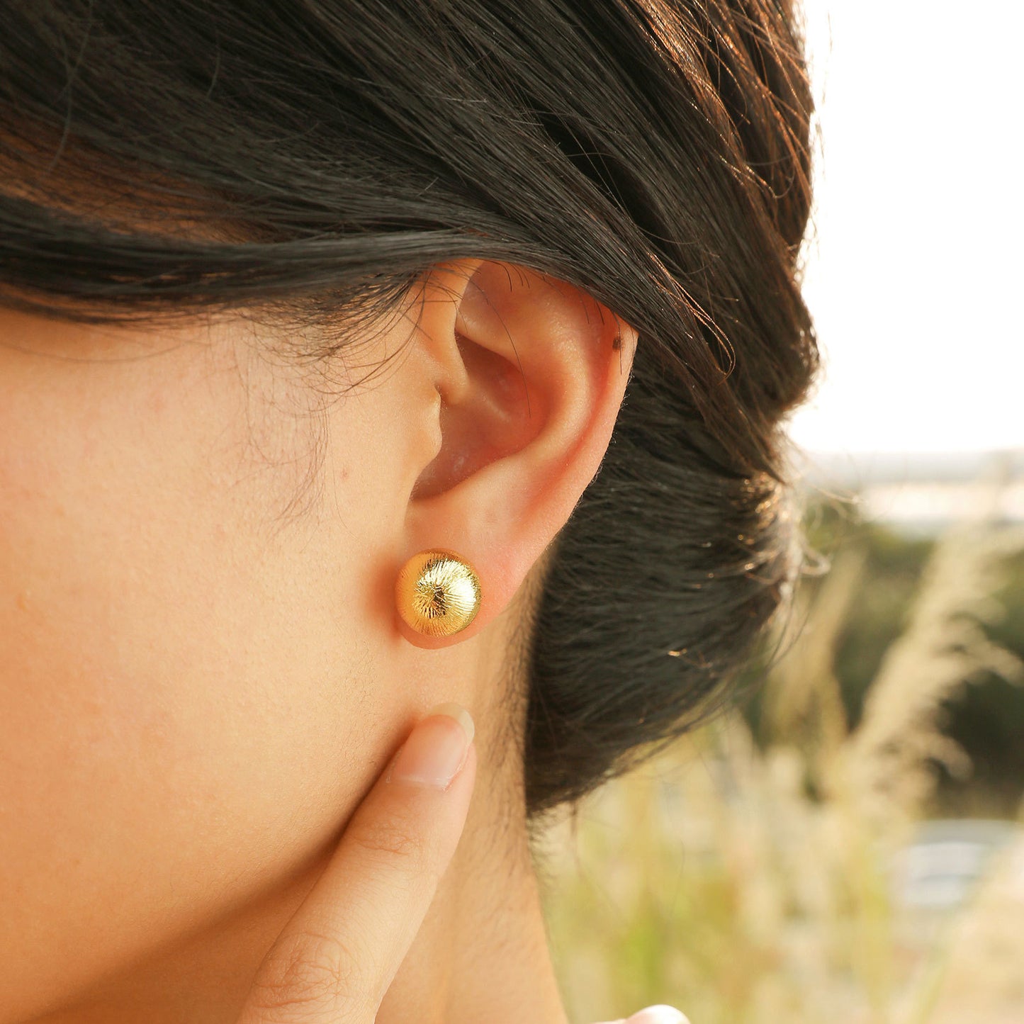 Round Ball Stud Earrings 18K Gold Women's Fashion Jewelry