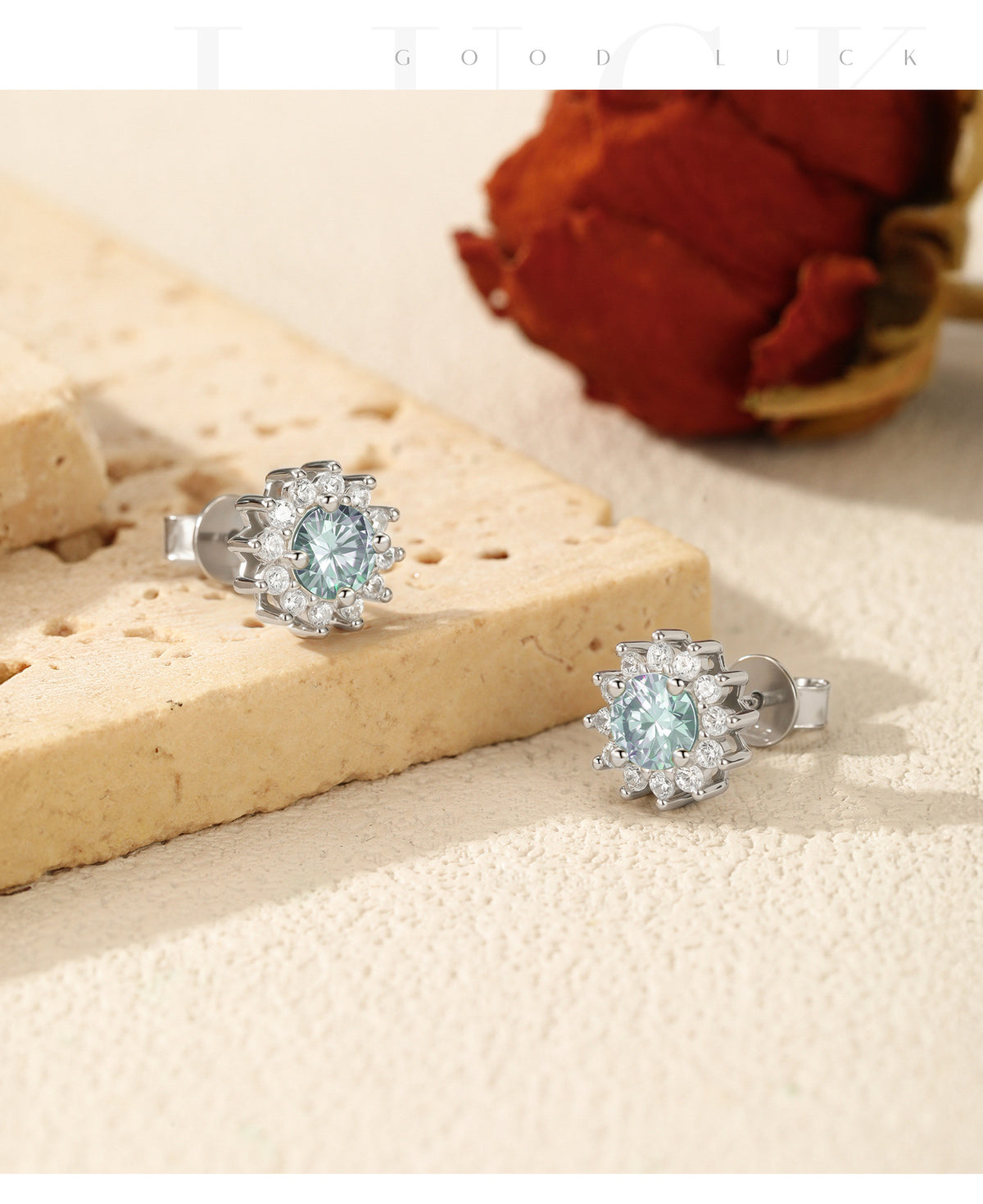 925 Sterling Silver Snowflake Turquoise Moissanite Earrings