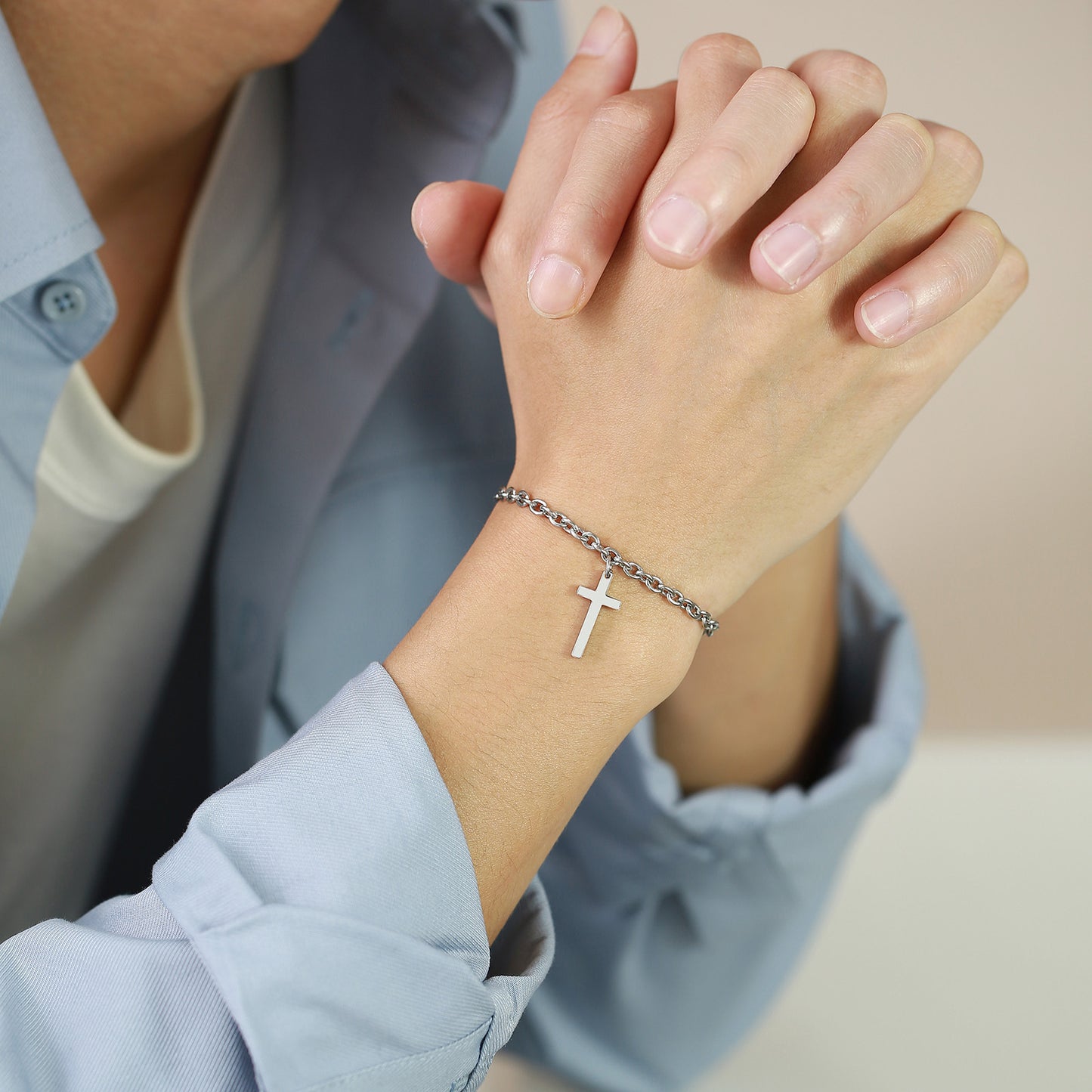 Jewelry Wholesale Stainless Steel Cross Chain Bracelet Men