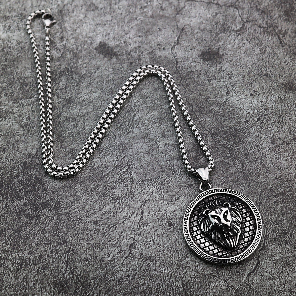 European And American Retro Stainless Steel Men's Pendant Personalized Lion Head Tag Necklace